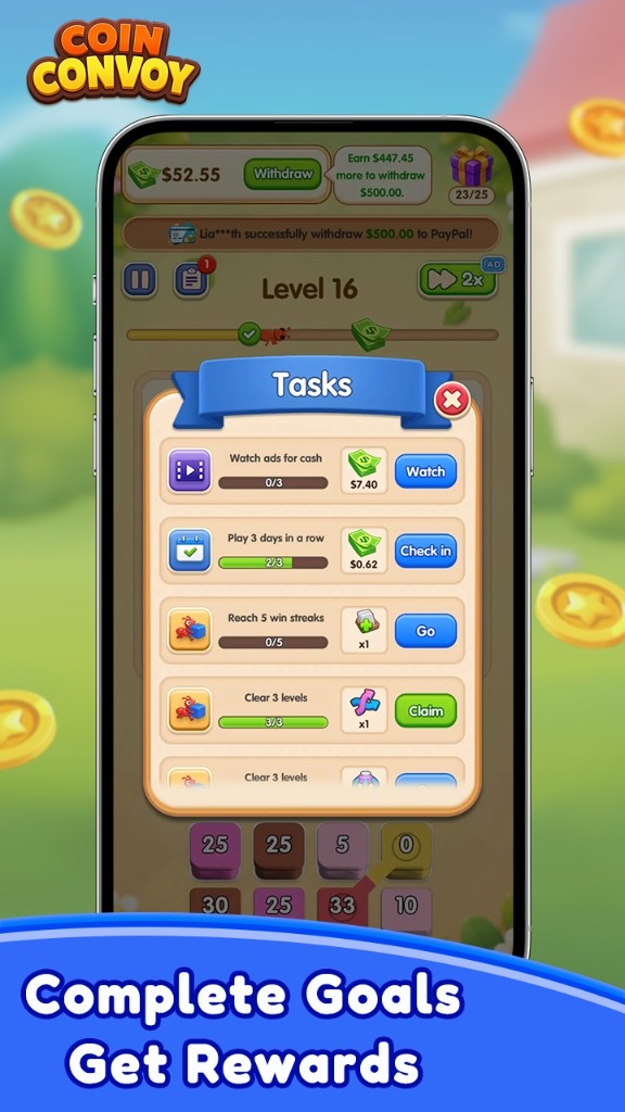 Daily tasks and rewards screen